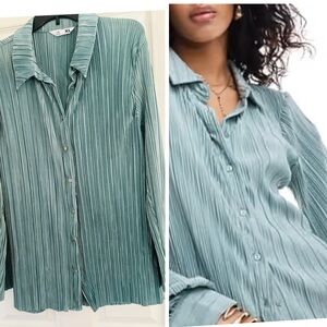 Women’s Green Crepe Silky Blouse Top Size XL